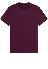 Jersey FRED PERRY T-Shirt mit gestreiften Bündchen Rot (84C)