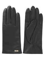 Handschuhe HUGO BOSS BLACK Lederhandschuhe Gueen mit Logo-Plakette Schwarz (002)