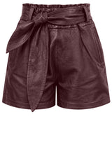 Hosen IYITO Ledershorts mit Bindegürtel Braun (125)