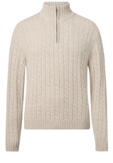 Produktbild 1 von BELSTAFF ENGLAND Pullover Westport mit Zopfmuster und Troyer-Kragen in Cremefarben.
