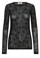 Produktbild 1 von MOS MOSH Langarmshirt mit transparentem Rosenmuster in Schwarz.