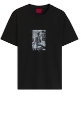 Jersey HUGO T-Shirt Dogdy mit Artwork Schwarz (001)