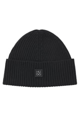 Produktbild 1 von HUGO Strickmütze Xola mit Metall-Logo in Schwarz.