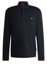 Jersey HUGO BOSS BLACK Langarm-Poloshirt Paley Blau (404)