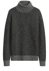 Produktbild 1 von HUGO Pullover Sherborne mit Fischgrätmuster in Schwarz.