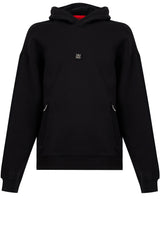 Sweat HUGO Hoodie Deryhood mit Metall-Logo Schwarz (001)