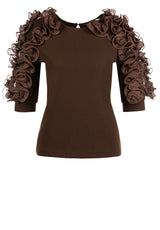Jersey ANA ALCAZAR Langarmshirt mit Rüschen-Besatz Braun (850)