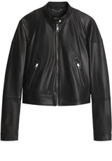 Produktbild 1 von HUGO BOSS BLACK Lederjacke Satera mit Biker-Details in Schwarz.
