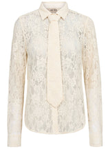 Produktbild 1 von MOS MOSH Bluse aus Spitze mit Krawattendetail in Cremefarben.