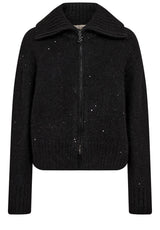 Produktbild 1 von MOS MOSH Strickjacke mit Pailletten und Troyer-Kragen in Schwarz.