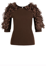 Produktbild 1 von ANA ALCAZAR Langarmshirt mit Rüschen-Besatz in Braun.