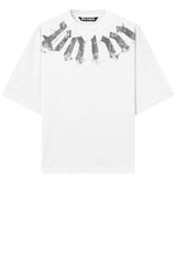 Produktbild 1 von Palm Angels T-Shirt mit rissigem Logo-Print am Ausschnitt in Off-White.