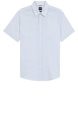 Hemden HUGO BOSS BLACK Kurzarmhemd Roan aus Stretch-Leinen Blau (450)
