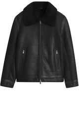 Produktbild 1 von HUGO BOSS BLACK Lederjacke Morbin mit Shearling-Kragen aus Lammfell in Schwarz.