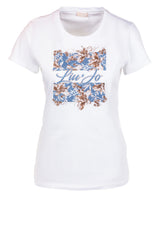 Jersey LIU.JO T-Shirt mit Label-Print und Ziersteinbesatz Weiß (P9600)