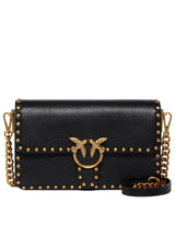 Taschen Pinko Kleine Umhängetasche aus Leder mit Nieten Schwarz (NERO-ANTIQUE GOLD) ONESIZE