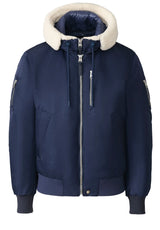 Produktbild 1 von Mackage Gefütterte Bomberjacke mit Shearling-Besatz in Blau.
