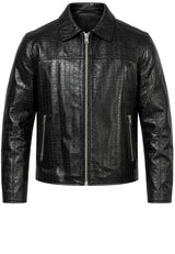 Produktbild 1 von IYITO Lederjacke mit Krokodil-Prägung in Schwarz.