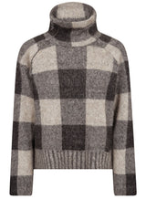 Produktbild 1 von MOS MOSH Strickpullover mit Karomuster und Reißverschlussdetail in Beige.