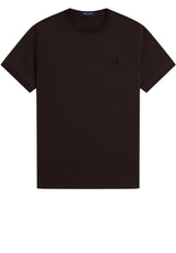 Jersey FRED PERRY T-Shirt mit gestreiften Bündchen Braun (86C)