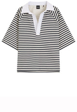Produktbild 1 von HUGO BOSS BLACK Sweatshirt Essipa mit Streifen-Muster und Johnny-Kragen in Mehrfarbig.