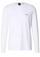 Jersey HUGO BOSS GREEN Langarmshirt Tee Long mit Kontrast-Logo Weiß (100)