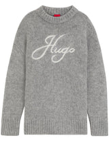 Produktbild 1 von HUGO Strickpullover Sloguinny mit Logo-Schriftzug in Grau.