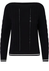 Pullover & Strickjacken LIU.JO Strickpullover mit Zopfmuster und Glitzerdetails Schwarz (A3521)