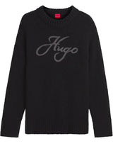 Produktbild 1 von HUGO Strickpullover Sloguinny mit Logo-Schriftzug in Schwarz.