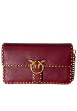 Taschen Pinko Kleine Umhängetasche aus Leder mit Nieten Rot (RIBES INTENSO-ANTIQUE GOLD) ONESIZE