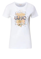 Jersey LIU.JO T-Shirt mit Label-Print und Ziersteinbesatz Weiß (P9604)
