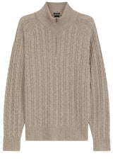 Produktbild 1 von HUGO BOSS BLACK Strickpullover Furore mit Zopfmuster und Troyer-Kragen in Beige.