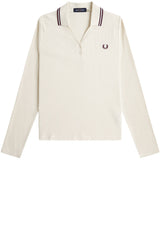 Jersey FRED PERRY Langarm-Poloshirt mit offenen Kragen Off-White (560)