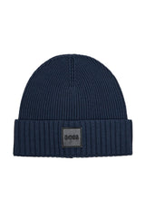 Produktbild 1 von HUGO BOSS BLACK Strickmütze Flavio mit Logo-Patch in Blau.