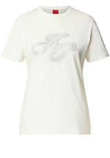 Jersey HUGO T-Shirts Damacia mit strassbesetztem Logo Off-White (102)