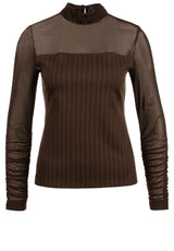 Jersey ANA ALCAZAR Langarmshirt mit transparentem Mesh Braun (010)