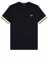 Jersey FRED PERRY T-Shirt mit Doppelstreifen an den Ärmelabschlüssen Schwarz (90A)