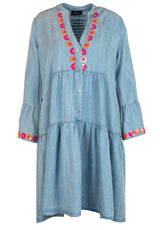 Kleider GRACE Jeanskleid mit bunten Stickereien Blau (740)